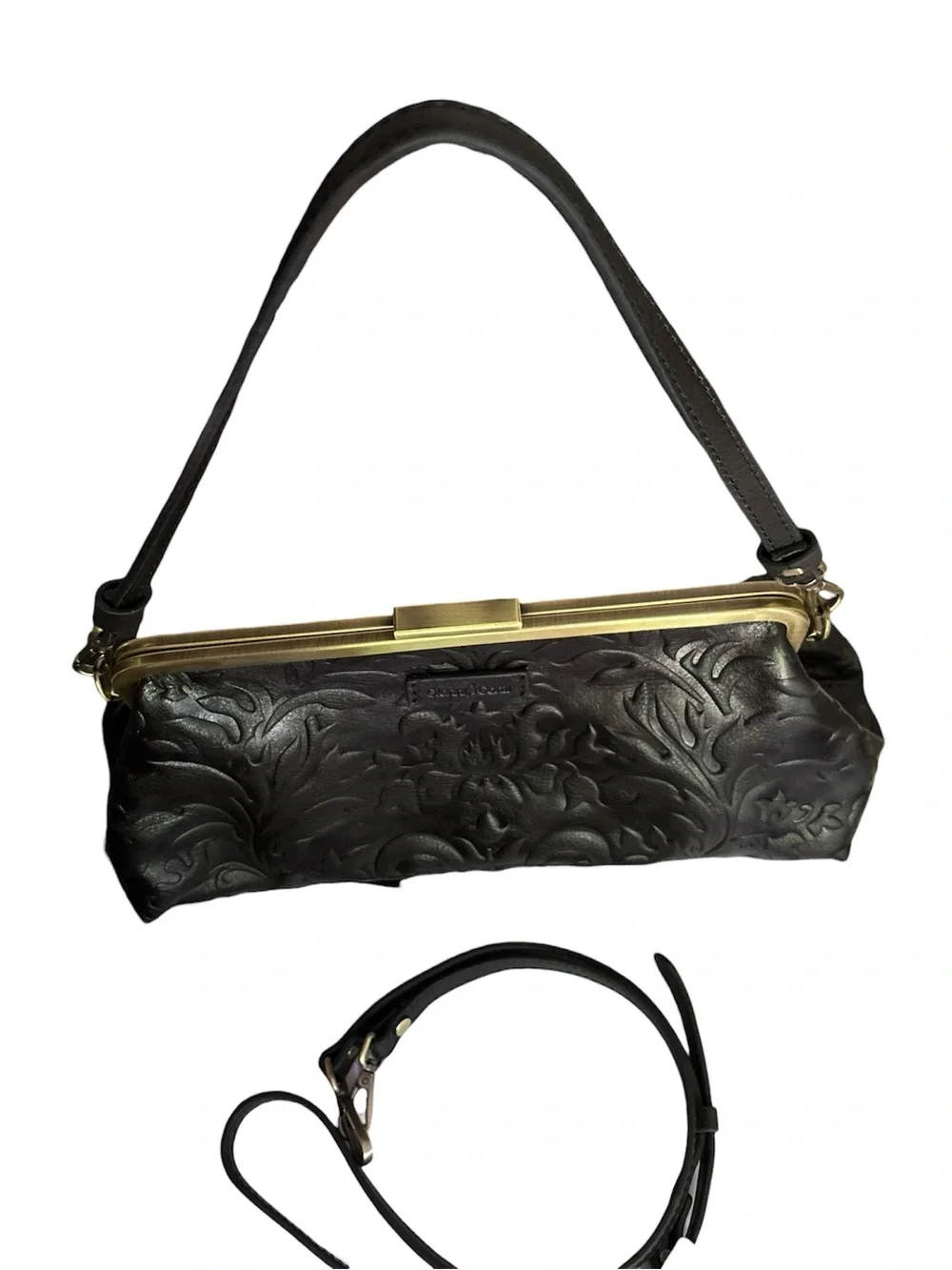 Gianni Conti embossed leather Framed Handbag KissLock Closure crossbody shoulder - Picture 4 of 9
